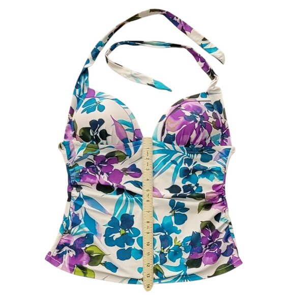 Leilani Floral 2 Piece Tankini Swim Suit Halter Top with Bikini Bottoms Sz 14 - Picture 4 of 11